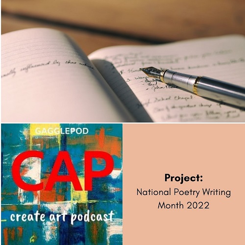 top half open book with pen bottom half lower left quadrant Create Art Podcast logo bottom left title card