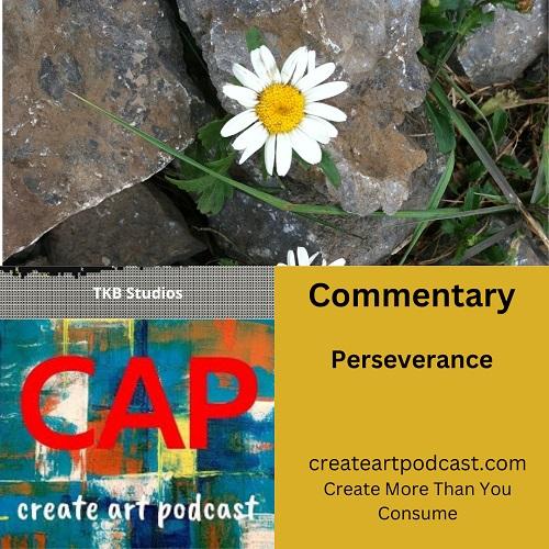 top half daisy growing out of rocks, bottom half left side podcast logo right side title card