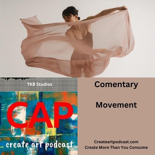 top half woman dancing in front of a white wall, bottom half left side podcast logo, right side title card